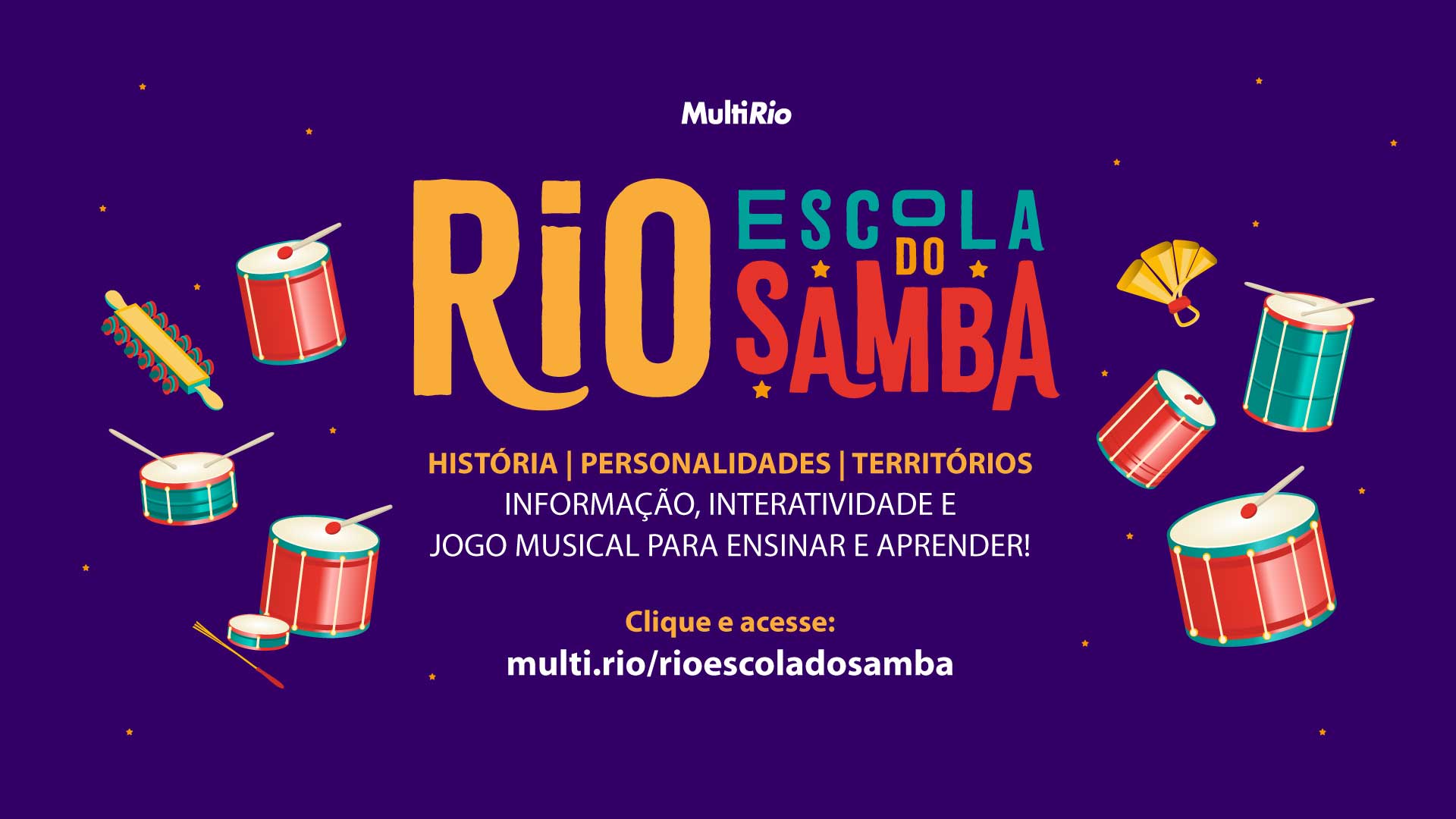 O site educativo amplia as possibilidades de aprendizagem a partir do samba e do carnaval. Arte: MultiRio