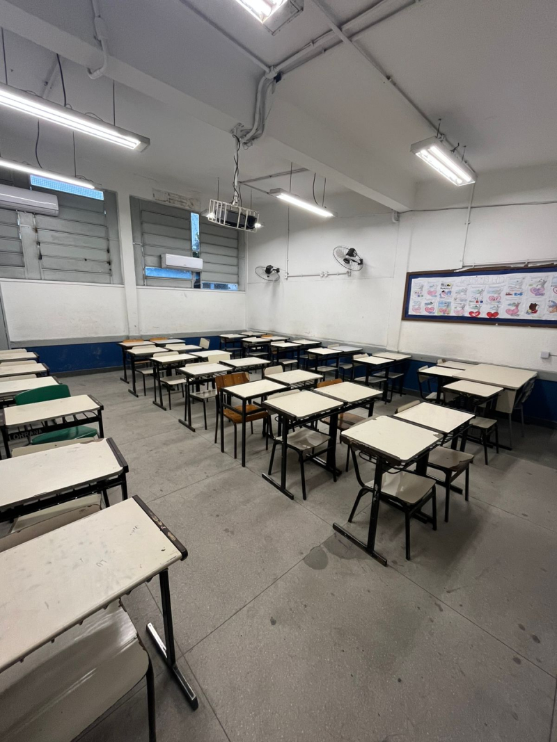 Sala de aula antes da presença dos alunos.